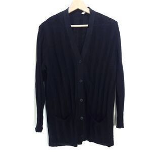 Pointelle Ribbed Long Black Knit Cardigan